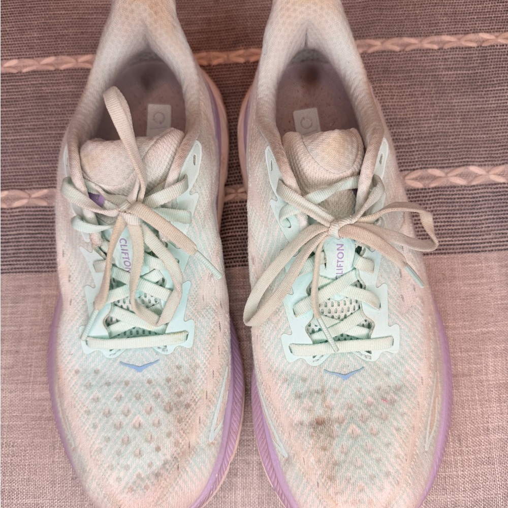 Hoka Clifton 9 Running Shoes Women 9.5B Mint Purple Cushioned Athletic